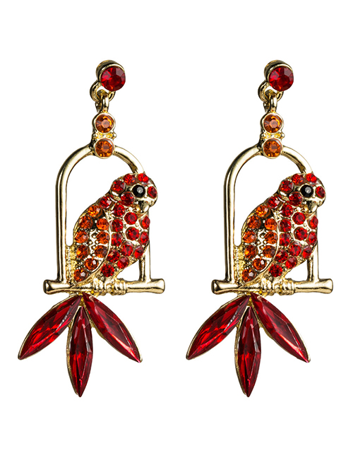 Fashion Red Acrylic Diamond Parrot Bird Cage Full Of Diamond Earrings