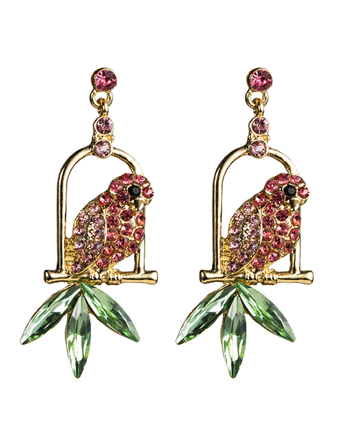 Fashion Pink Acrylic Diamond Parrot Bird Cage Full Of Diamond Earrings