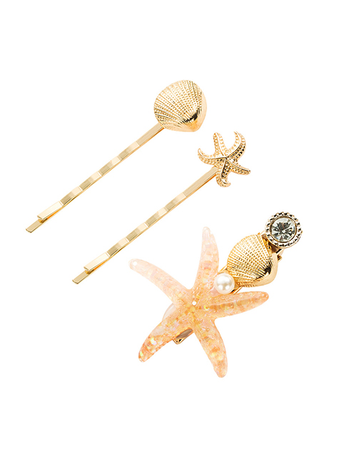 Fashion Light Yellow Starfish Hairpin Three-piece