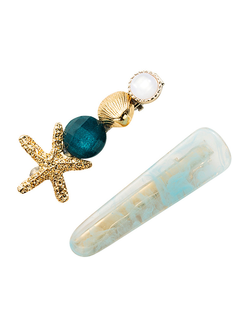 Fashion Light Blue Starfish Gemstone Hair Clip