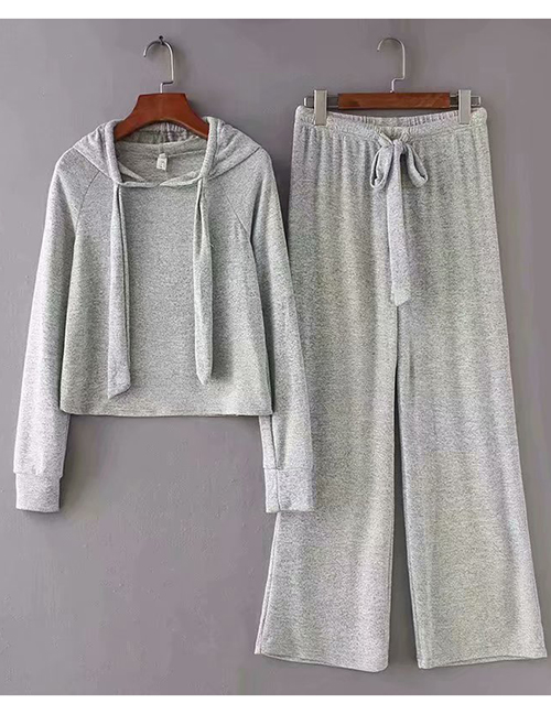 Fashion Gray Colorful Cotton Knit Hooded Suit
