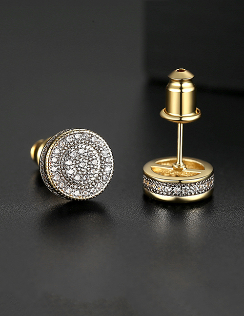 Fashion 18k Gold Full Diamond Round Earrings