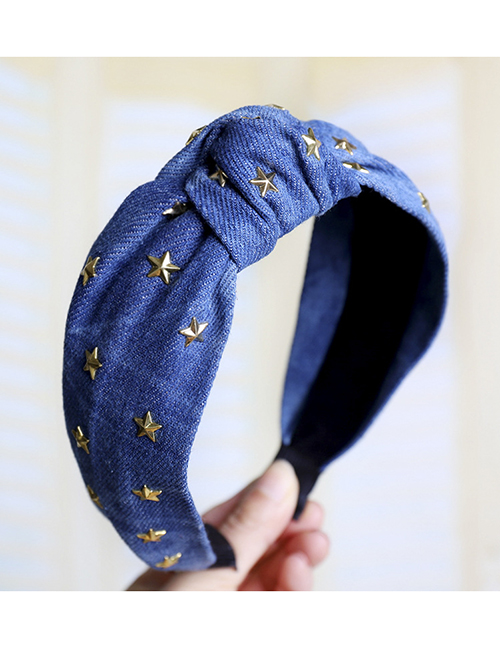 Fashion Light Blue Tie Dyed Hot Diamond Star Headband Denim Hot Drilling Star Headband