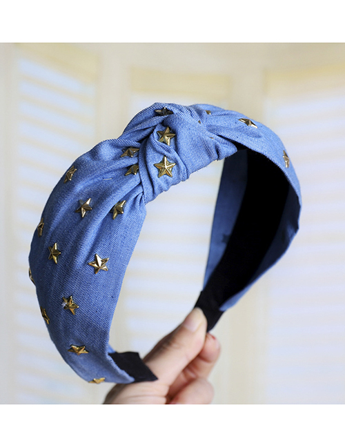 Fashion Light Blue Hot Diamond Star Headband Denim Hot Drilling Star Headband