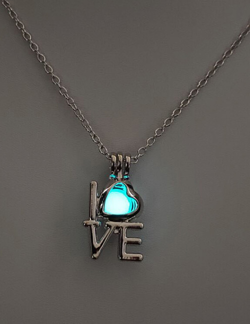 Fashion Blue Green Love Hollow Fluorescent Necklace