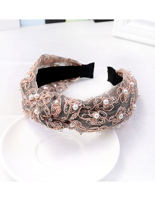 Fashion Light Pink Lace Pearl Headband Pearl Lace Fabric Headband