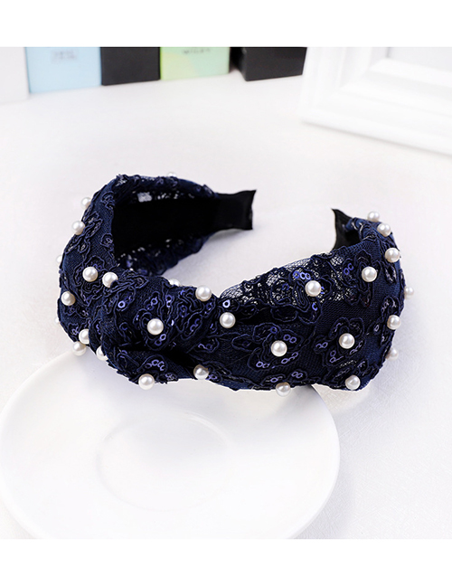 Fashion Dark Blue Lace Pearl Headband Pearl Lace Fabric Headband