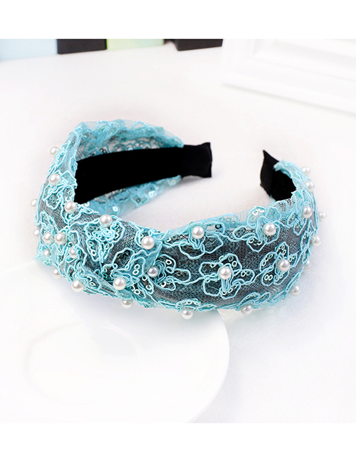 Fashion Blue Lace Pearl Headband Pearl Lace Fabric Headband