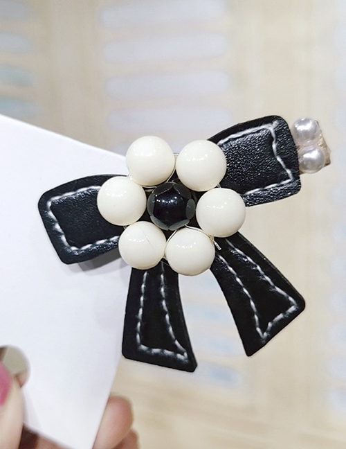 Fashion Black Bow Crystal Flower Duckbill Clip Bow Leather Duckbill Clip