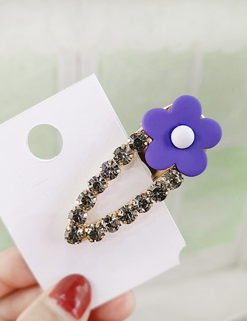 Fashion Purple Plum + Rhinestone Drop-shaped 6cm Duckbill Clip Soft Pottery Flower Plum Blossom Duckbill Clip