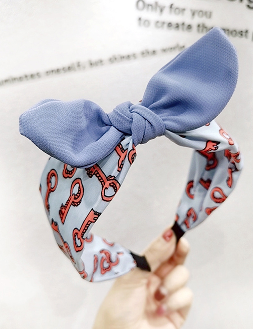 Fashion Blue Bow Print Key Headband Printed Key Bow Headband
