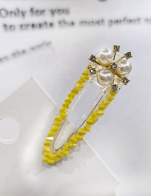 Fashion Yellow Rhinestone Pearl Drop Shaped Duckbill Clip Pearl Liu Seaside Clip Duckbill Clip