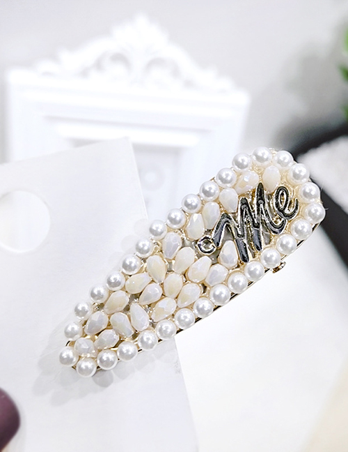 Fashion White Rhinestone Pearl Drop-shaped Duckbill Clip Full Diamond Pearl Hair Duckbill Clip