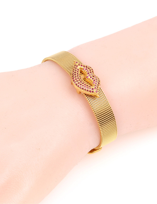 Fashion Gold Copper Plated Micro-inlaid Lips Stainless Steel Mesh Strap Bracelet