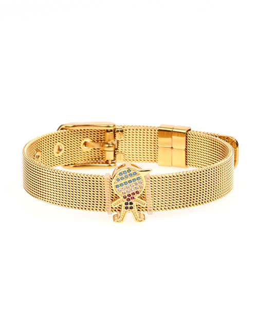Fashion Boy Gold Diamond Gold Stainless Steel Mesh Bracelet With Bracelet