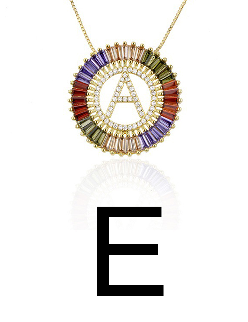 Fashion E Gold Colorful English Alphabet Gold-plated Round Zircon Necklace