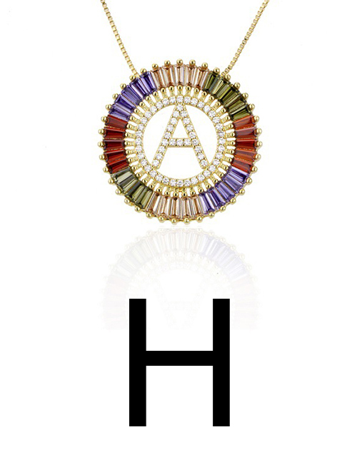 Fashion H Golden Colorful English Alphabet Gold-plated Round Zircon Necklace