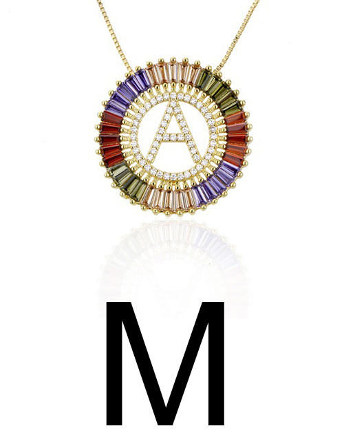 Fashion M Gold Colorful English Alphabet Gold-plated Round Zircon Necklace