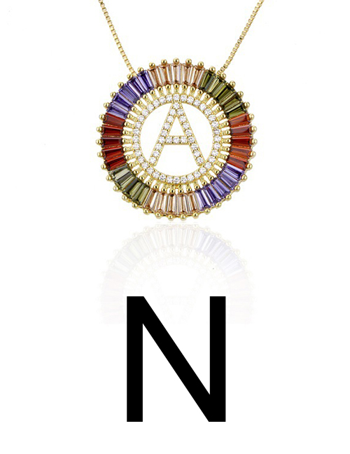 Fashion N Gold Colorful English Alphabet Gold-plated Round Zircon Necklace