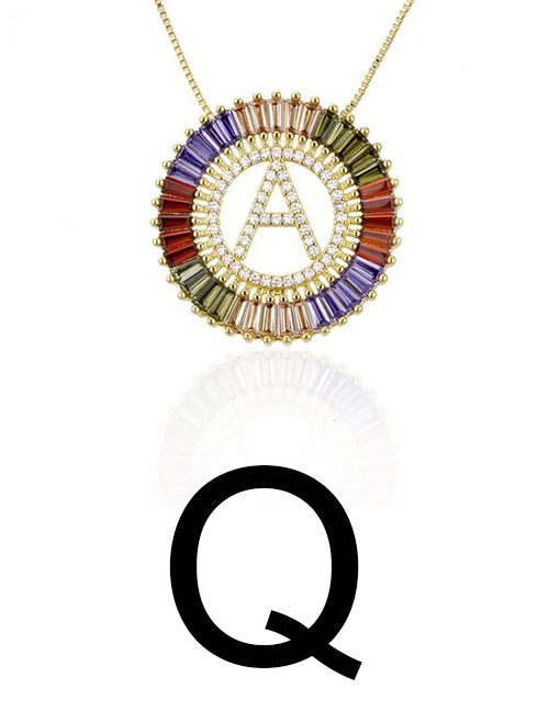 Fashion Q Gold Colorful English Alphabet Gold-plated Round Zircon Necklace