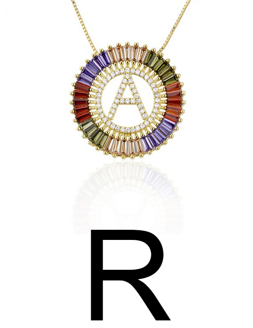 Fashion R Gold Colorful English Alphabet Gold-plated Round Zircon Necklace