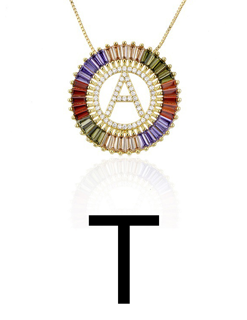 Fashion T Golden Colorful English Alphabet Gold-plated Round Zircon Necklace