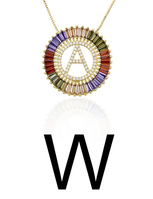 Fashion W Gold Colorful English Alphabet Gold-plated Round Zircon Necklace