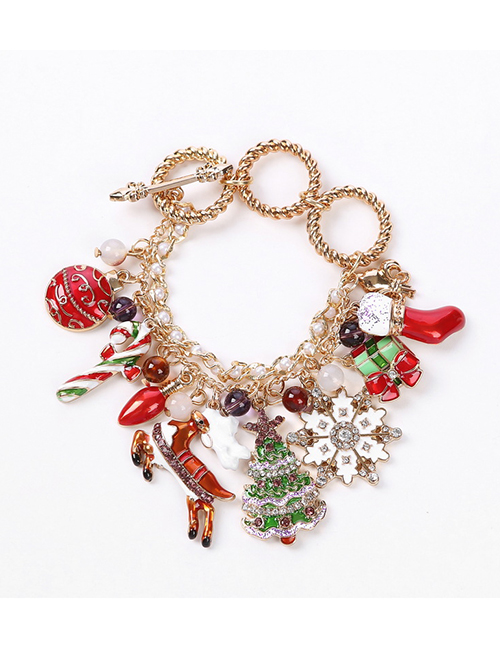 Fashion Gold Snowflake Drop Glaze Christmas Tree Santa Claus Bracelet