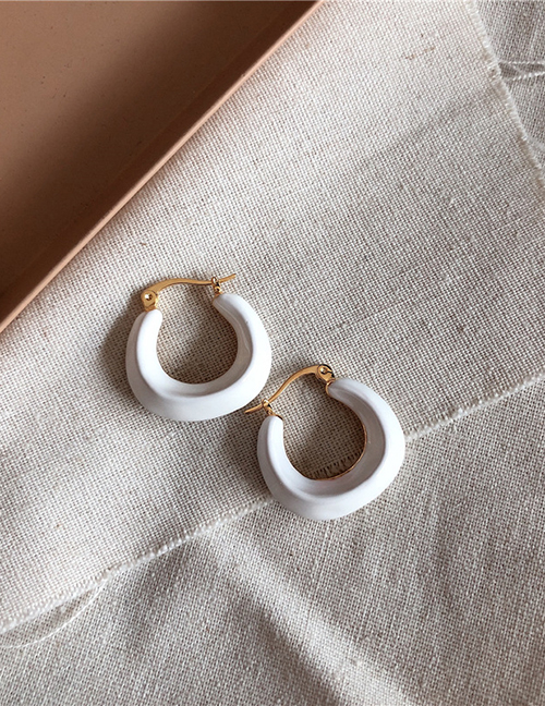 Fashion White Drop Glaze Irregular Circle Earrings