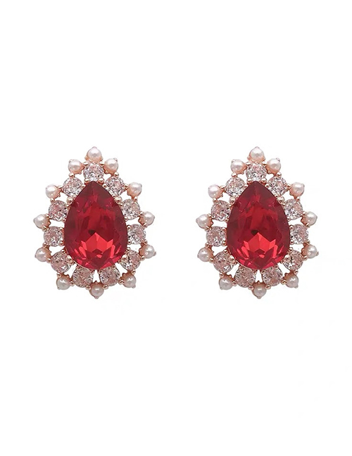 Fashion Red  Silver Needle Full Of Diamond Earrings