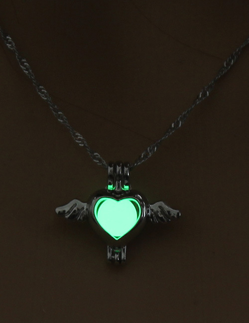 Fashion Yellow Green Angel Heart Openwork Wings Hearts Night Light Cage Necklace