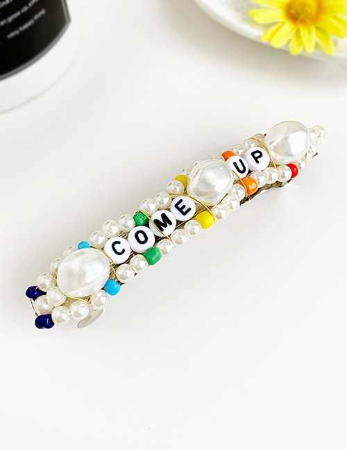 Fashion Color Alloy Pearl Wood Beaded Letter Hairpin