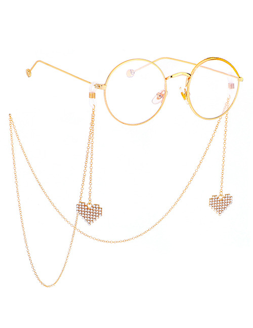Fashion Gold Non-slip Metal Heart Rhinestone Glasses Chain
