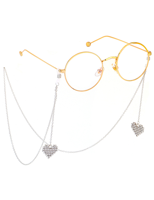 Fashion Silver Non-slip Metal Heart Rhinestone Glasses Chain