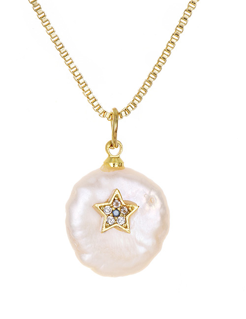 Fashion Gold Copper-studded Zircon Five-pointed Star Pearl Necklace