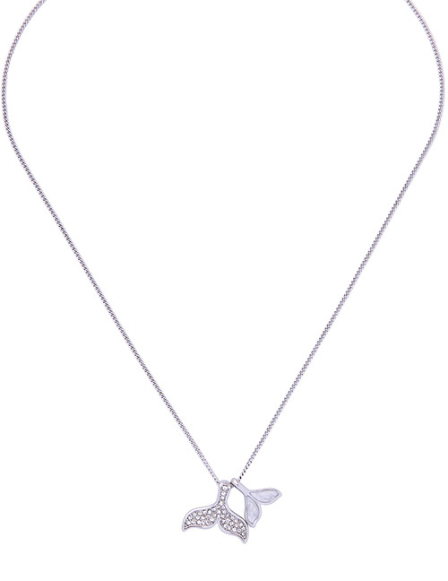 Fashion Silver Alloy Diamond Double Fishtail Necklace
