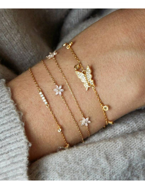 Fashion Gold Alloy Chain With Diamond Butterfly Flower Bracelet Set Of 4