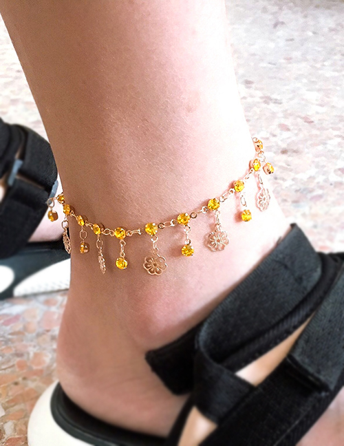 Fashion Gold Alloy Diamond-studded Openwork Flower Tassel Anklet