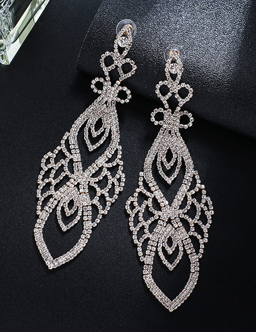 Fashion Gold + White Diamond Claw Chain Full Of Diamond Earrings