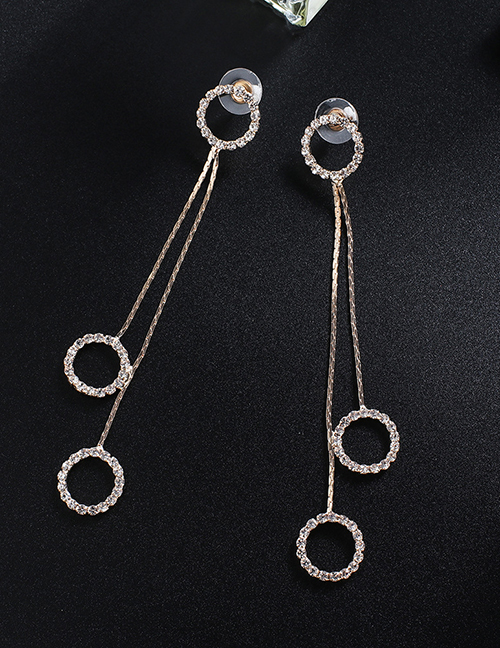 Fashion Gold + White Diamond Claw Chain Tassel Circle Earrings