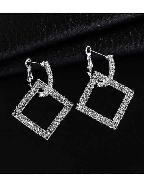 Fashion Silver + White Diamond  Silver Studded Diamond Star Earrings