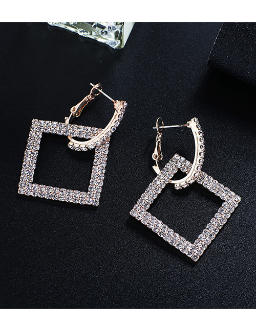Fashion Gold + White Diamond  Silver Studded Diamond Star Earrings
