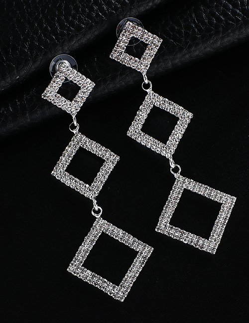 Fashion Silver + White Diamond Diamond Combination Diamond Claw Chain Earrings