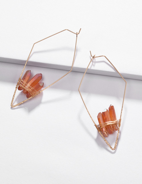 Fashion Yellow Copper Wire Geometric Arrow Natural Crystal Tooth Stone Woven Earrings