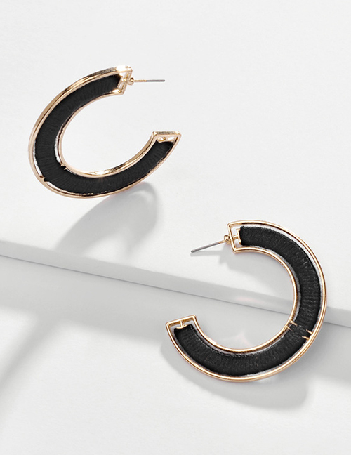 Fashion Black Alloy Wrapped Cotton Thread Hollow C-shaped Earrings