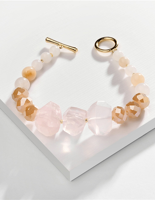 Fashion Pink Natural Cut Stone Beads Open Bracelet