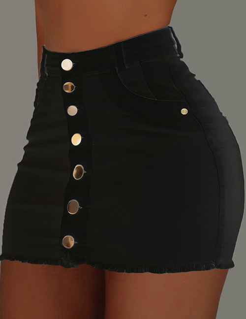 Fashion Black Single-breasted Detachable One-piece Edging High Waist Skirt