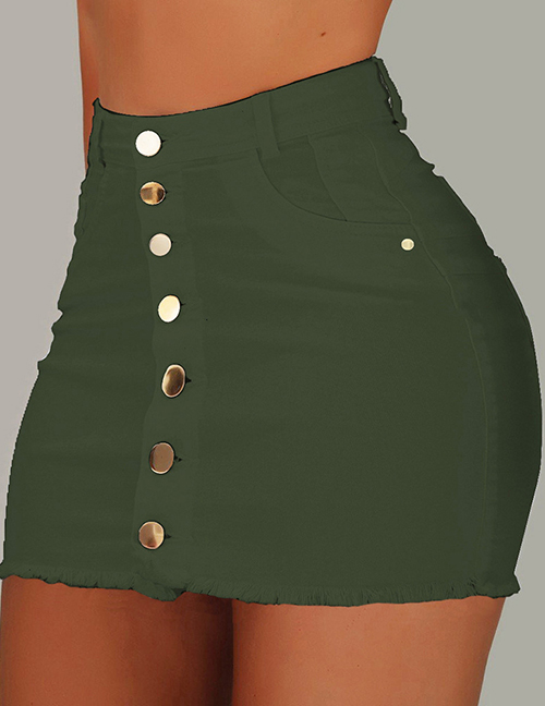 Fashion Armygreen Single-breasted Detachable One-piece Edging High Waist Skirt