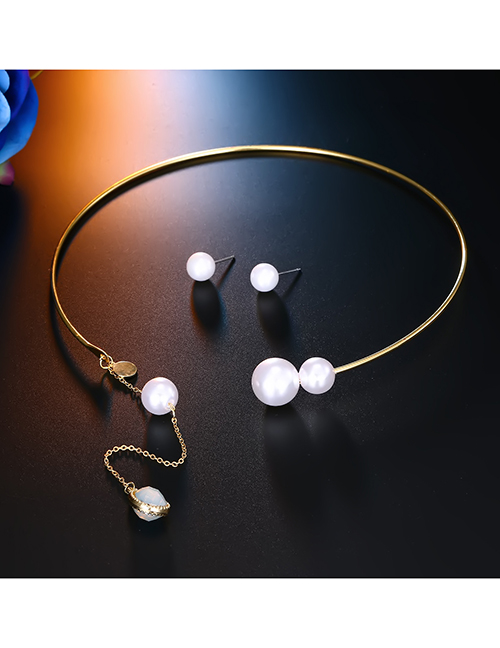 Fashion White Round Pearl Open Pearl Stud Earrings Set