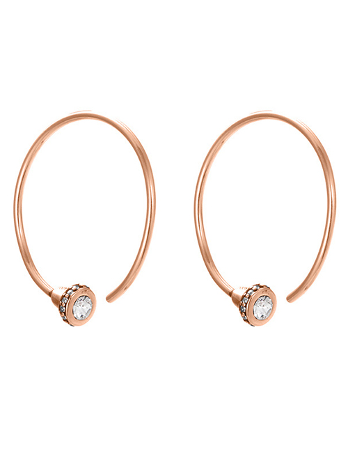 Fashion Rose Gold Stainless Steel Zircon C-shaped Earrings